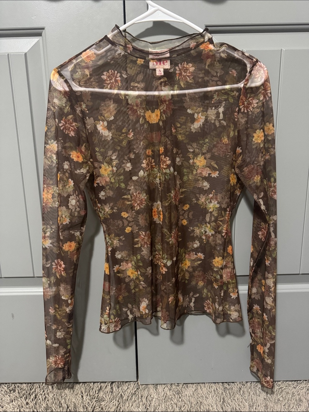 So Me Brown Floral Sheer Long-Sleeve Mesh Top